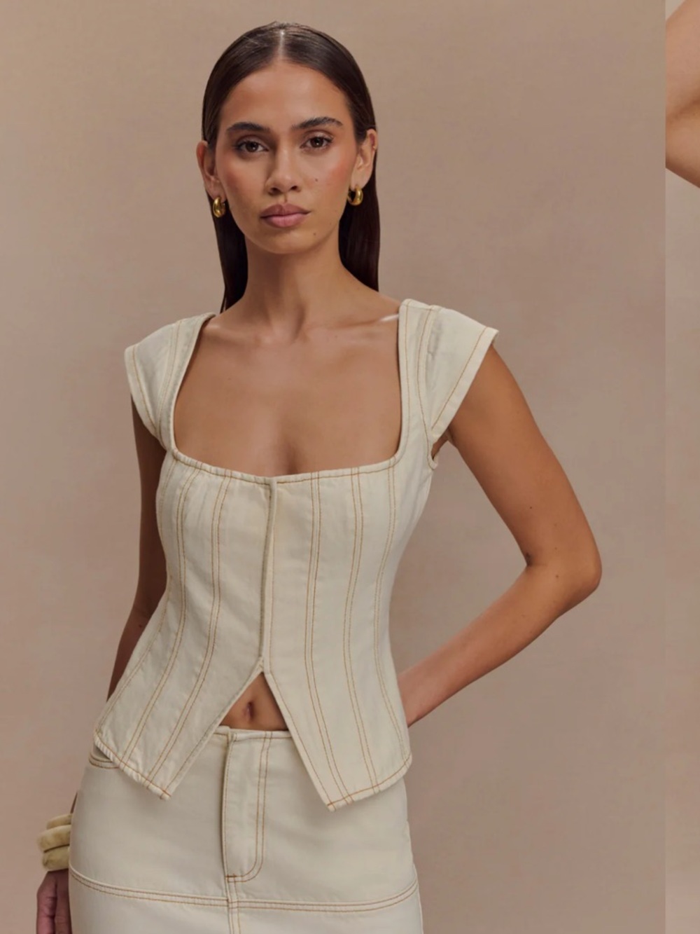 Meshki Loretta Cap Sleeve Denim Top